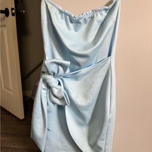 Strapless blue homecoming formal dress